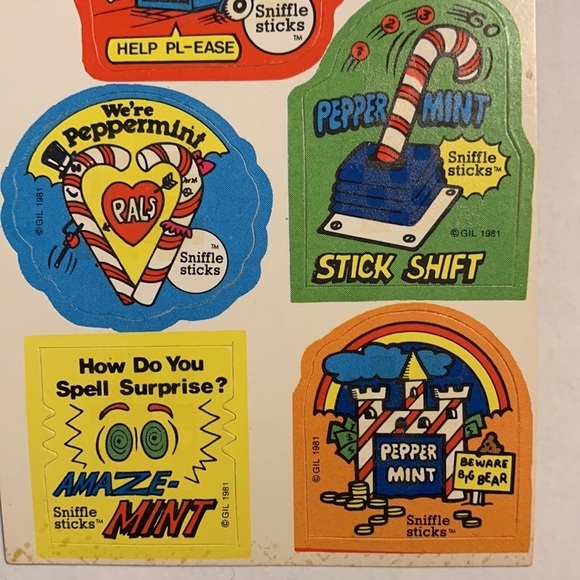 Vintage 80’s GIL Sniffle Sticks Scratch & Sniff Stickers - PEPPERMINT - Rare - Picture 4 of 8
